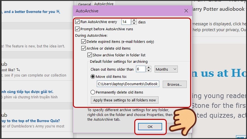 Các cách lưu email outlook khi bị đầy