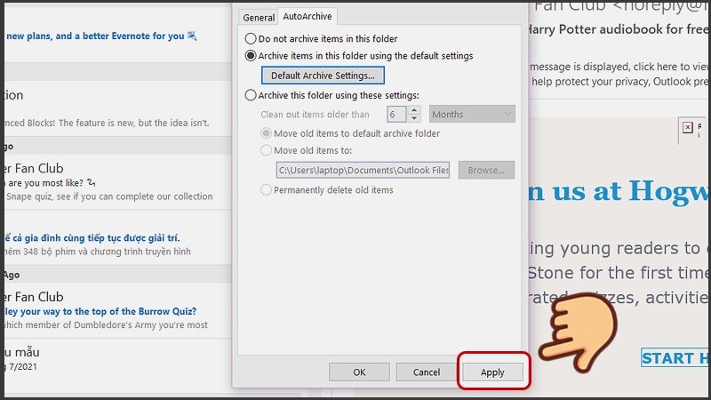 Các cách lưu email outlook khi bị đầy
