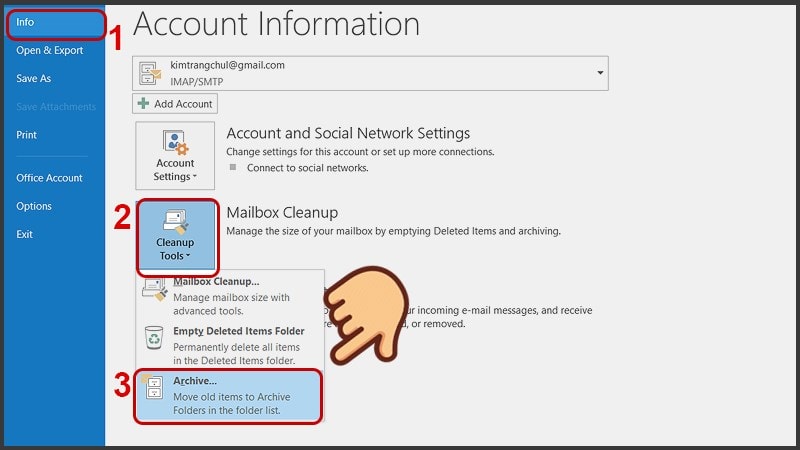 Các cách lưu email outlook khi bị đầy