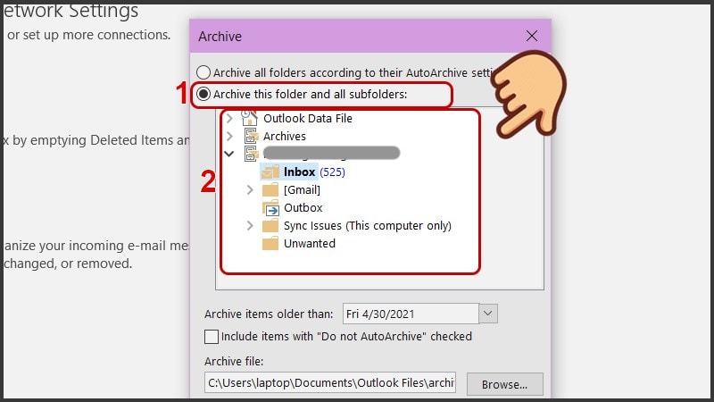 Các cách lưu email outlook khi bị đầy