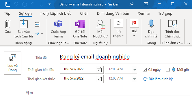 lịch trong email doanh nghiệp