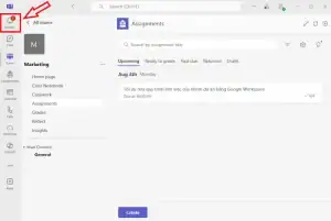 Bạn cũng có thể nhận thông báo bài tập mới ngay tại Kênh chung (General) của lớp học trên Microsoft Teams.
