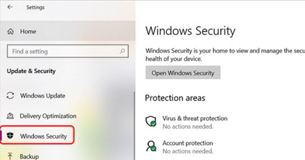 mo windows security trong setting
