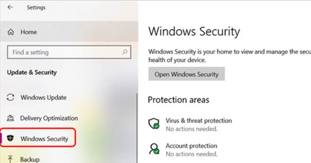 mo windows security trong setting