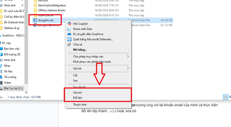 Xây dựng lại tệp dữ liệu trong Outlook (.ost)