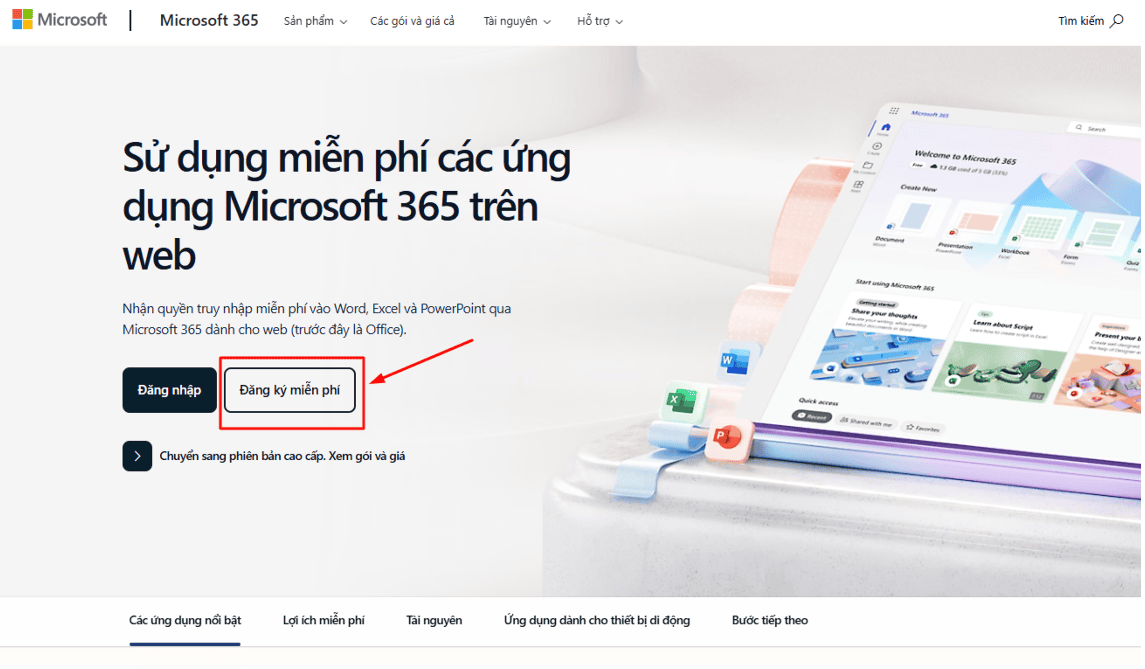 Đăng ký office online miễn phí