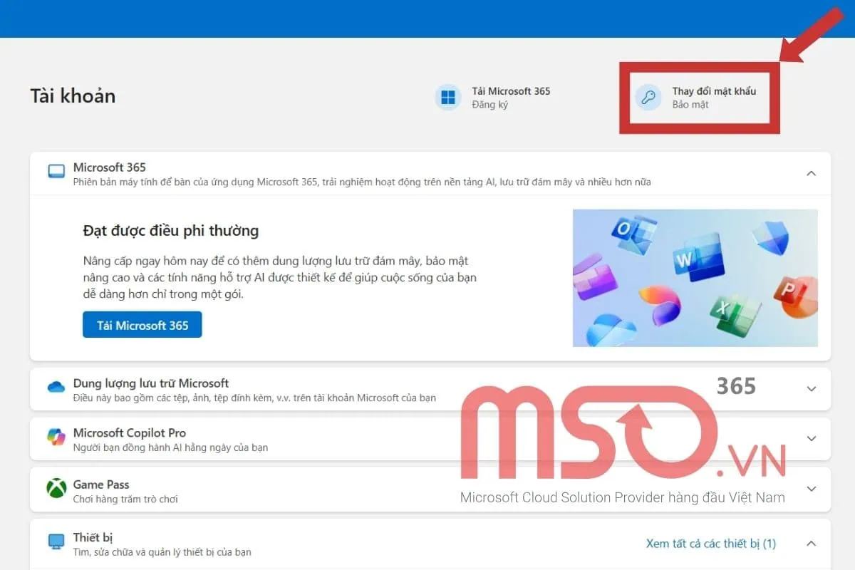 Cách đổi mật khẩu Microsoft từ trình duyệt web