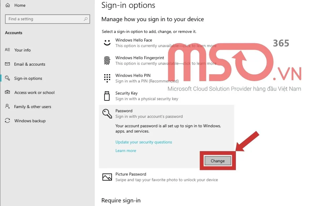 Đổi mật khẩu Microsoft từ Windows nếu đang đăng nhập bằng tài khoản Microsoft