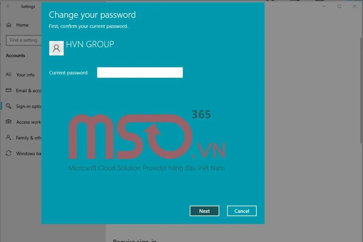 Đổi mật khẩu Microsoft từ Windows nếu đang đăng nhập bằng tài khoản Microsoft