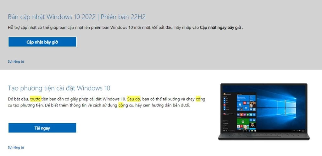 Các bước tải/download Media Creation Tool Win 10