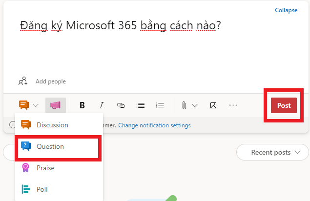 Hướng dẫn tạo câu hỏi nhóm trên Yammer