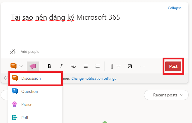Hướng dẫn tạo cuộc thảo luận trên Yammer