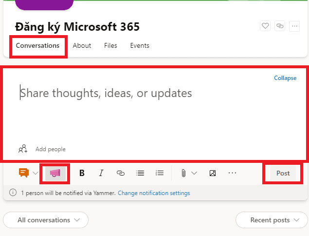 Hướng dẫn tạo thông báo trên Yammer