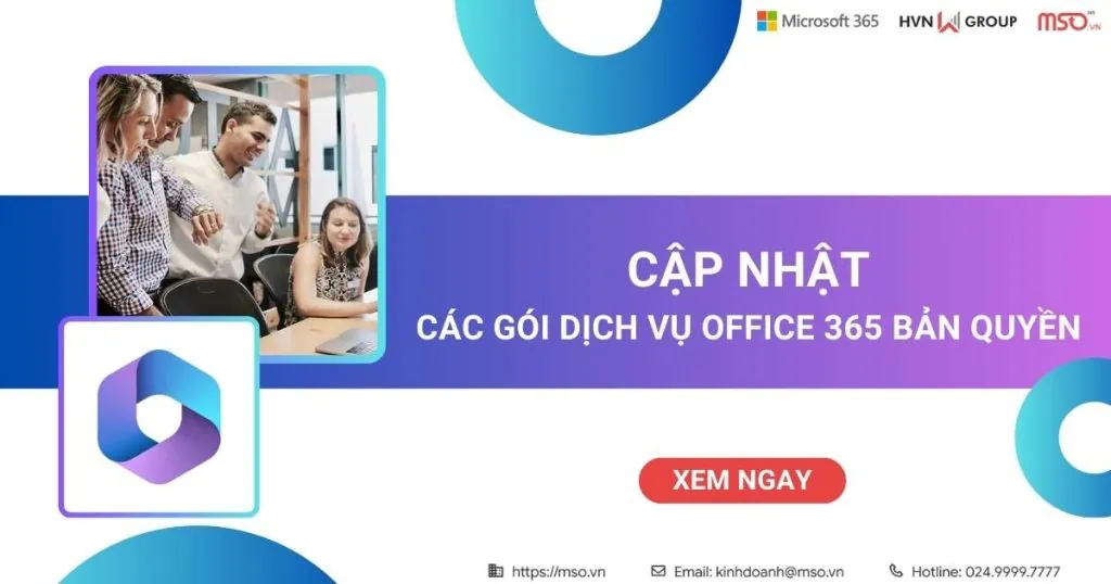 cập nhật các gói dịch vụ office 365