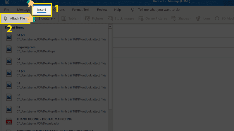 Cách đính kèm email trong Outlook trên máy tính