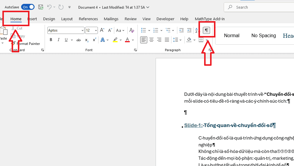 Xóa trang trong Word bị trống ở giữa tài liệu