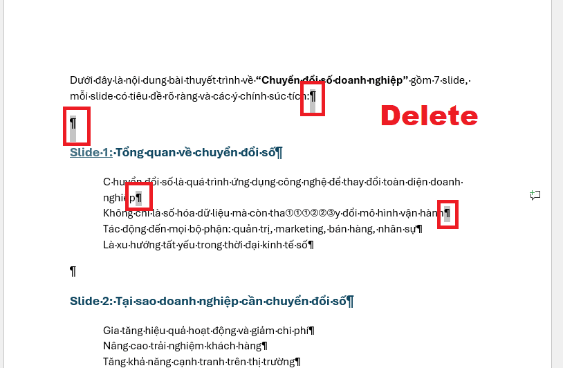 Xóa trang trong Word bị trống ở giữa tài liệu