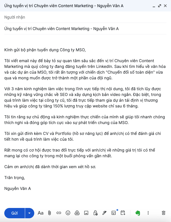 Mẫu Email xin việc