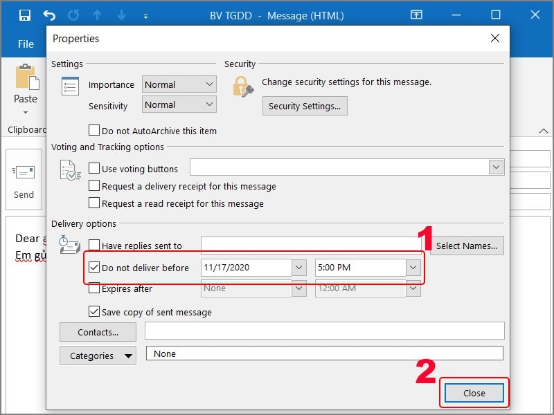 Hẹn giờ gửi mail Outlook trên App