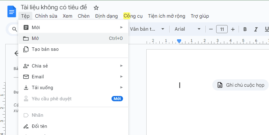 mở file word trên google drive