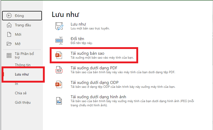 Click chọn Tải xuống bản sao như trong hình