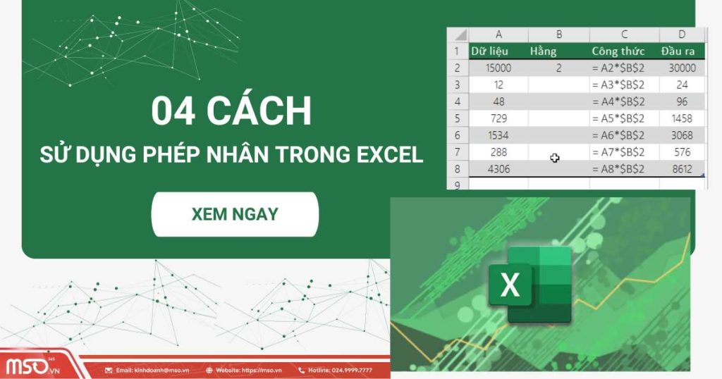 04 cách dùng phép nhân trong excel