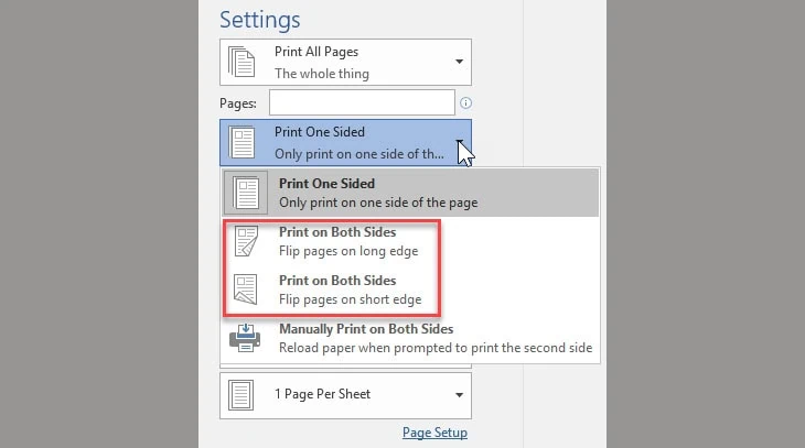 Quy trình thực hiện thiết lập in 2 mặt