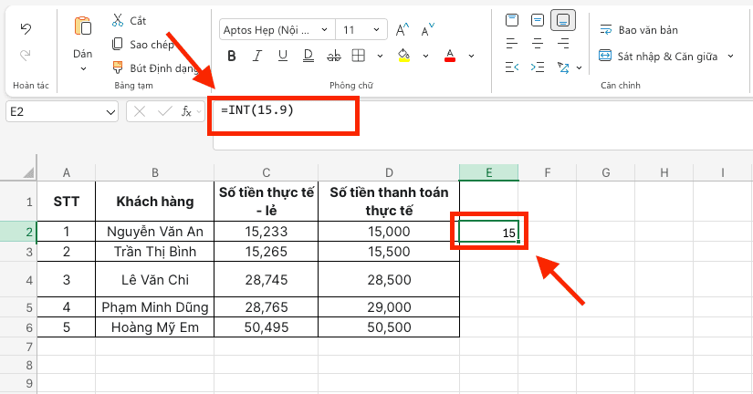 Hàm INT – Hàm làm tròn xuống số nguyên gần nhất