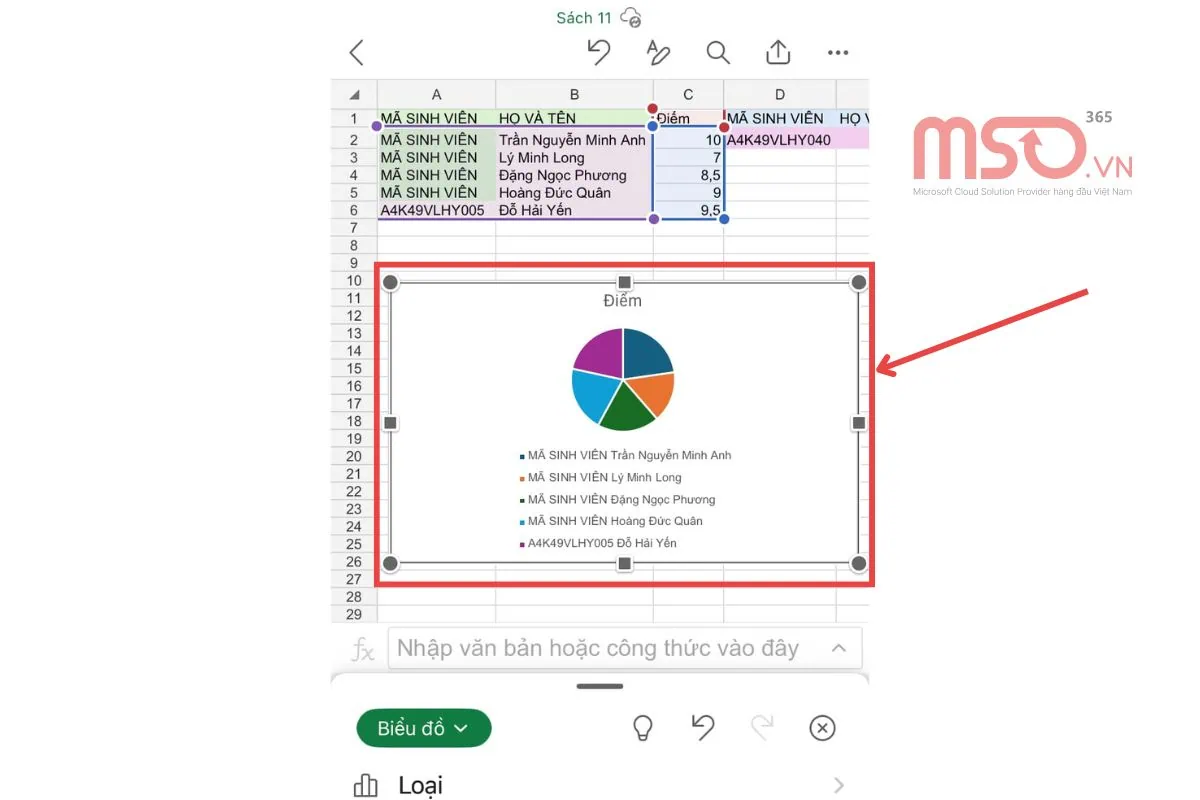 Hướng dẫn cách vẽ biểu đồ trong Excel trên điện thoại