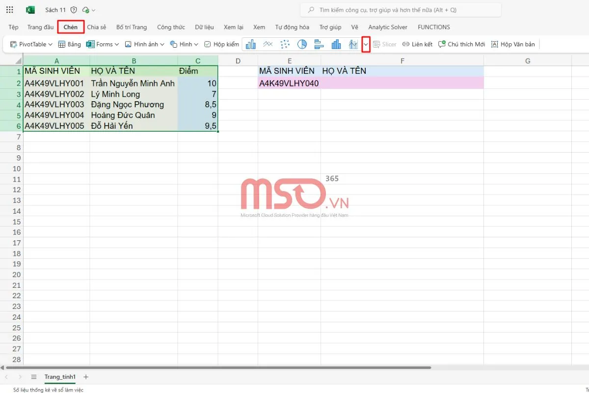 Hướng dẫn cách vẽ biểu đồ trong Excel trên trình duyệt Web