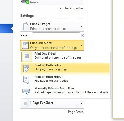 Quy trình in 2 mặt trên giao diện Word 2010