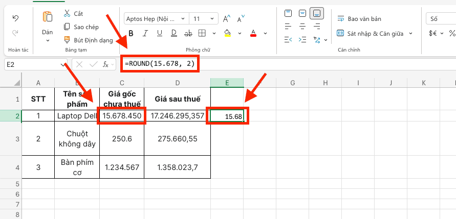 Khi num_digits là số dương (> 0)