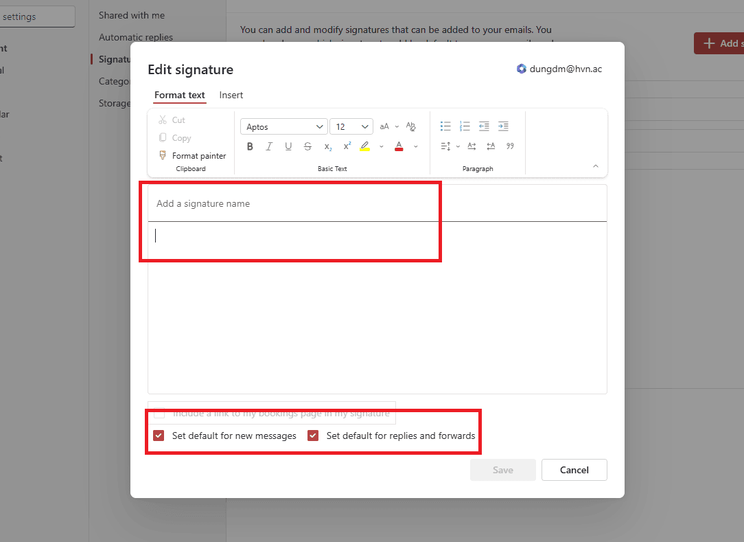 Cách thay đổi chữ ký trong Outlook trên nền tảng Web (Outlook Web/OWA)