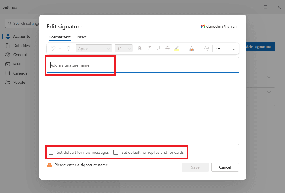 Thay đổi chữ ký trong Outlook phiên bản Classic (Windows & Mac)