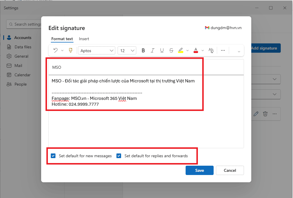 Thay đổi chữ ký trong Outlook phiên bản New Outlook (Windows & Mac)
