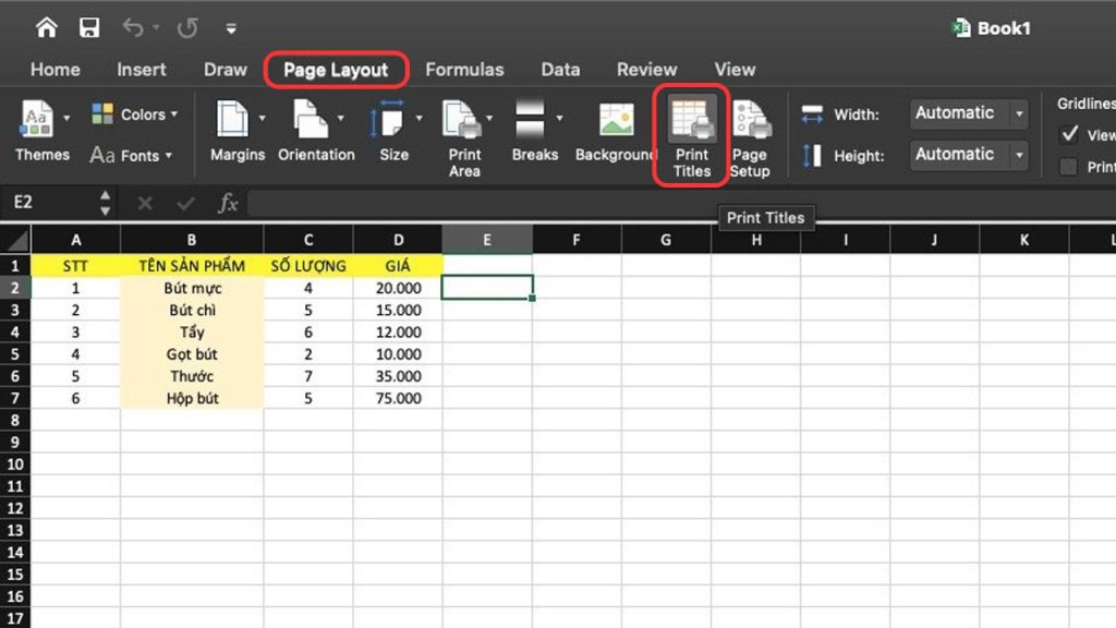 cách lặp tiêu đề trong excel
