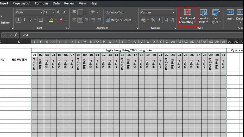 click chọn Conditional Formatting. 