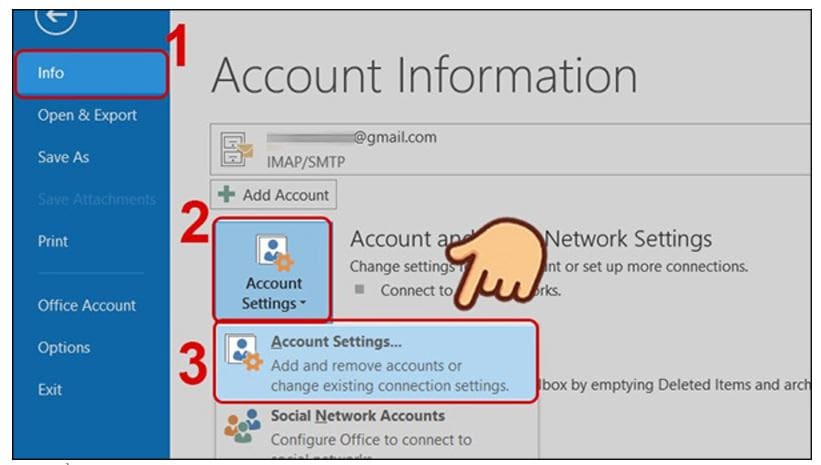 Click chọn Account Settings… như hình bên dưới