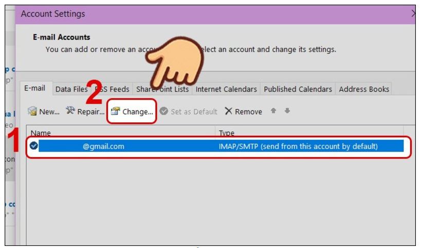 Người dùng click mục Change để tiến hành sửa lỗi cài đặt