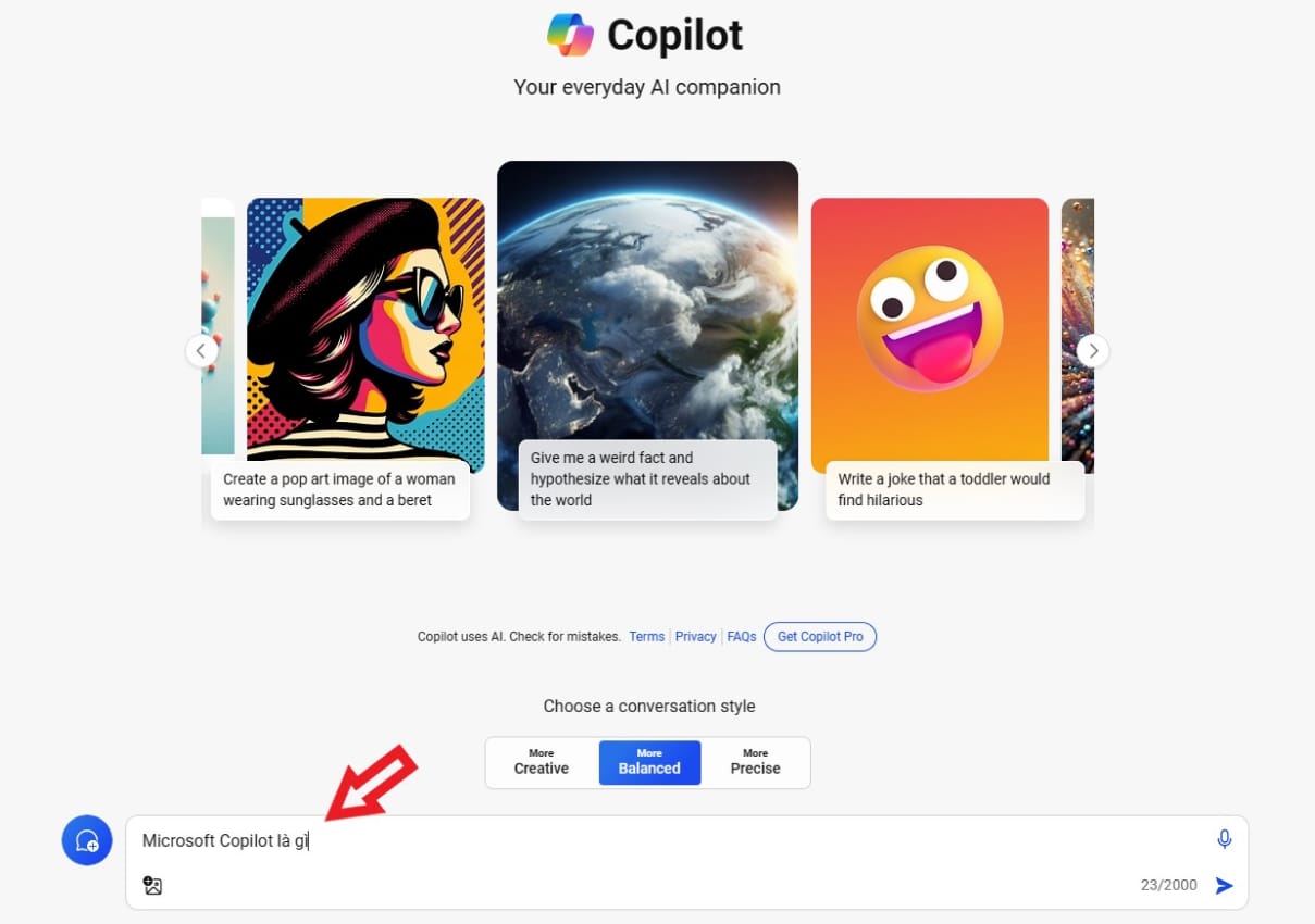 chat voice với copilot 