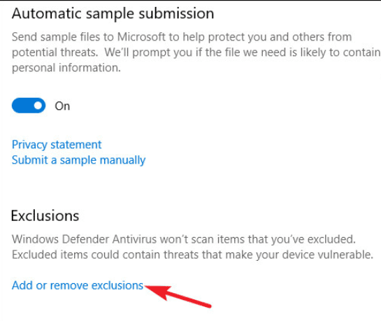 Add or remove exclusions