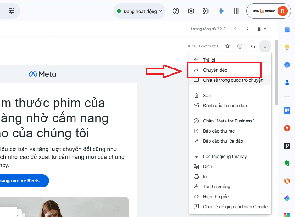 Cách Forward mail trong giao diện Gmail