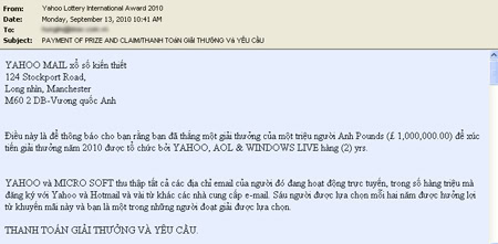 Các phương thức phishing email: Giả mạo thông báo trúng thưởng