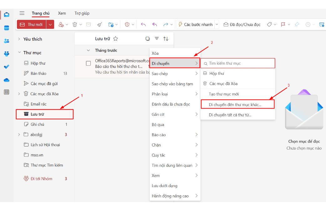 Cách khôi phục email đã Archive về thư mục bất kỳ