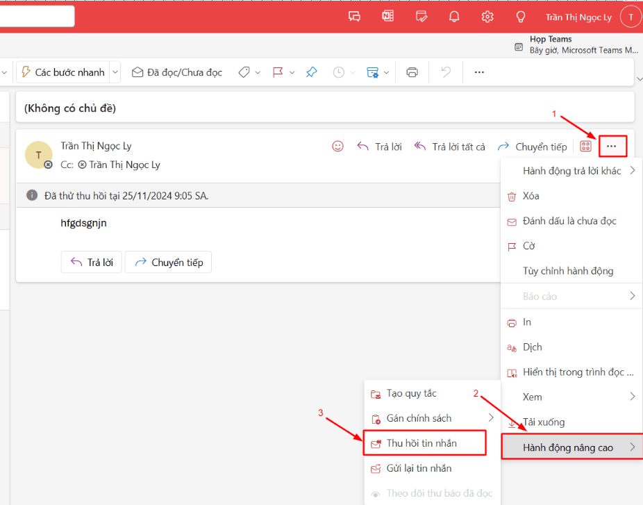 Cách Recall email Outlook trên web
