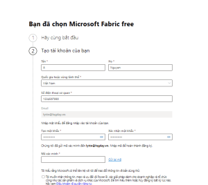 Đăng ký tài khoản Power BI miễn phí bằng email doanh nghiệp