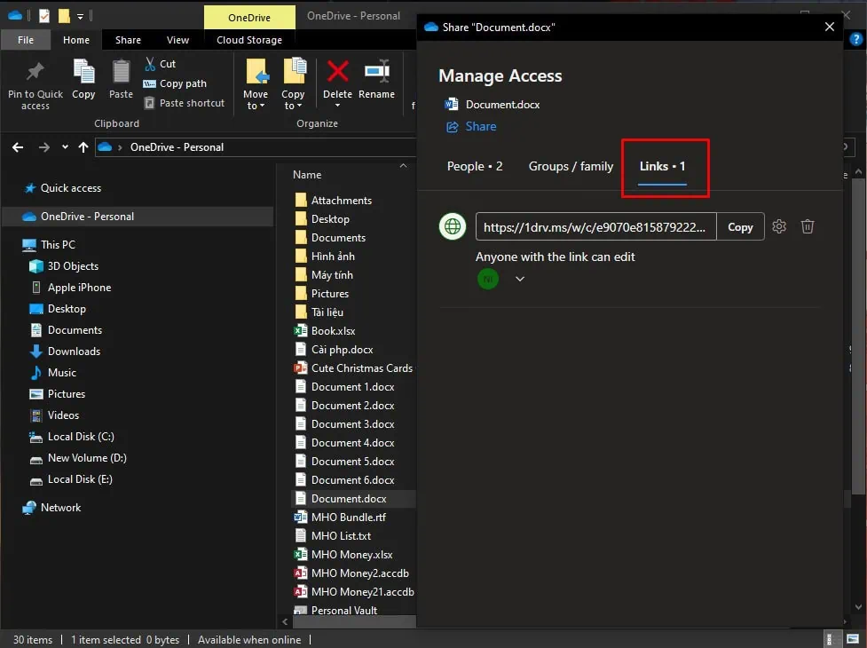 cách chia sẻ file trên onedrive