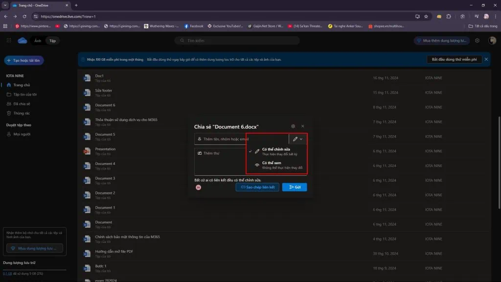 cách chia sẻ file trên onedrive