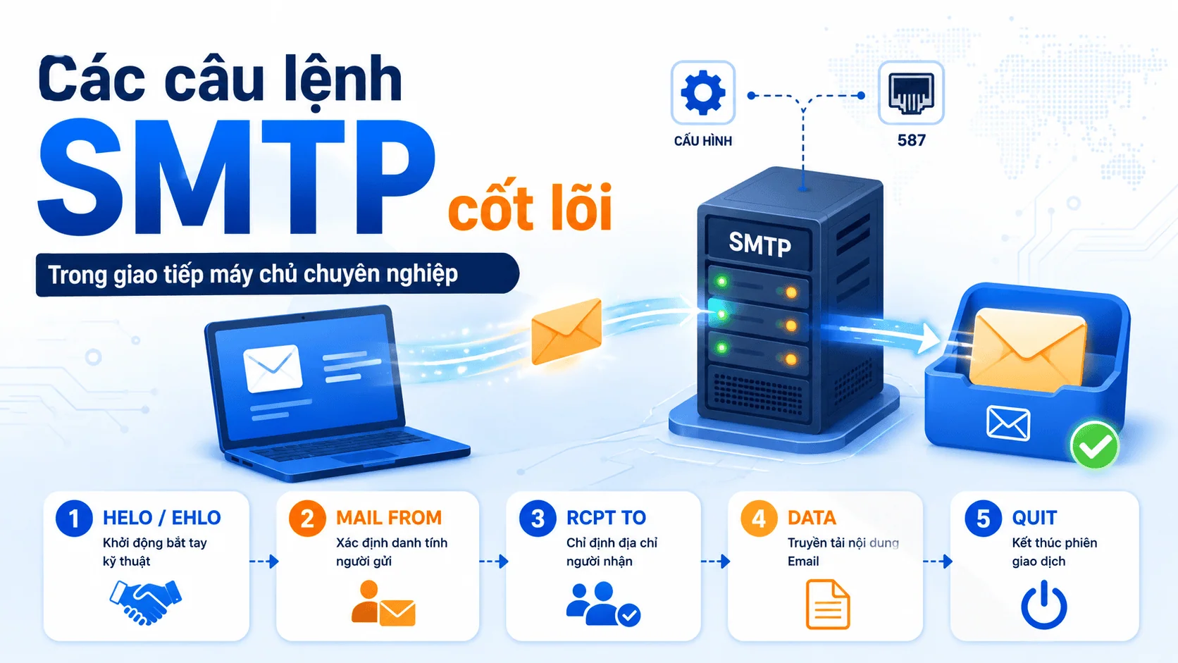 Các câu lệnh SMTP cốt lõi trong giao tiếp máy chủ chuyên nghiệp