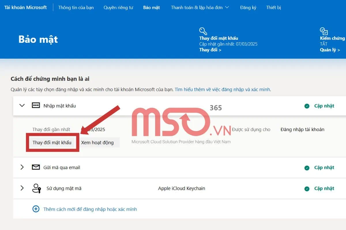 Cách đổi mật khẩu Outlook trên web outlook.com